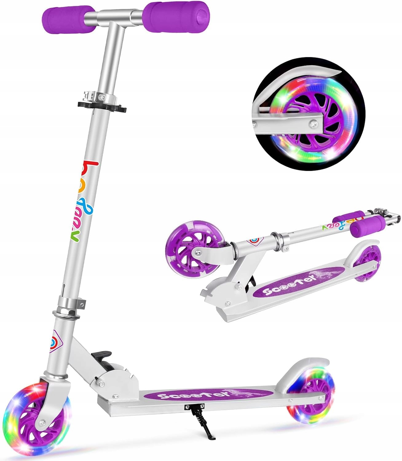 Hulajnoga Składana Dla Dzieci Led Regulowana Kierownica 120 MM Do 50 Kg