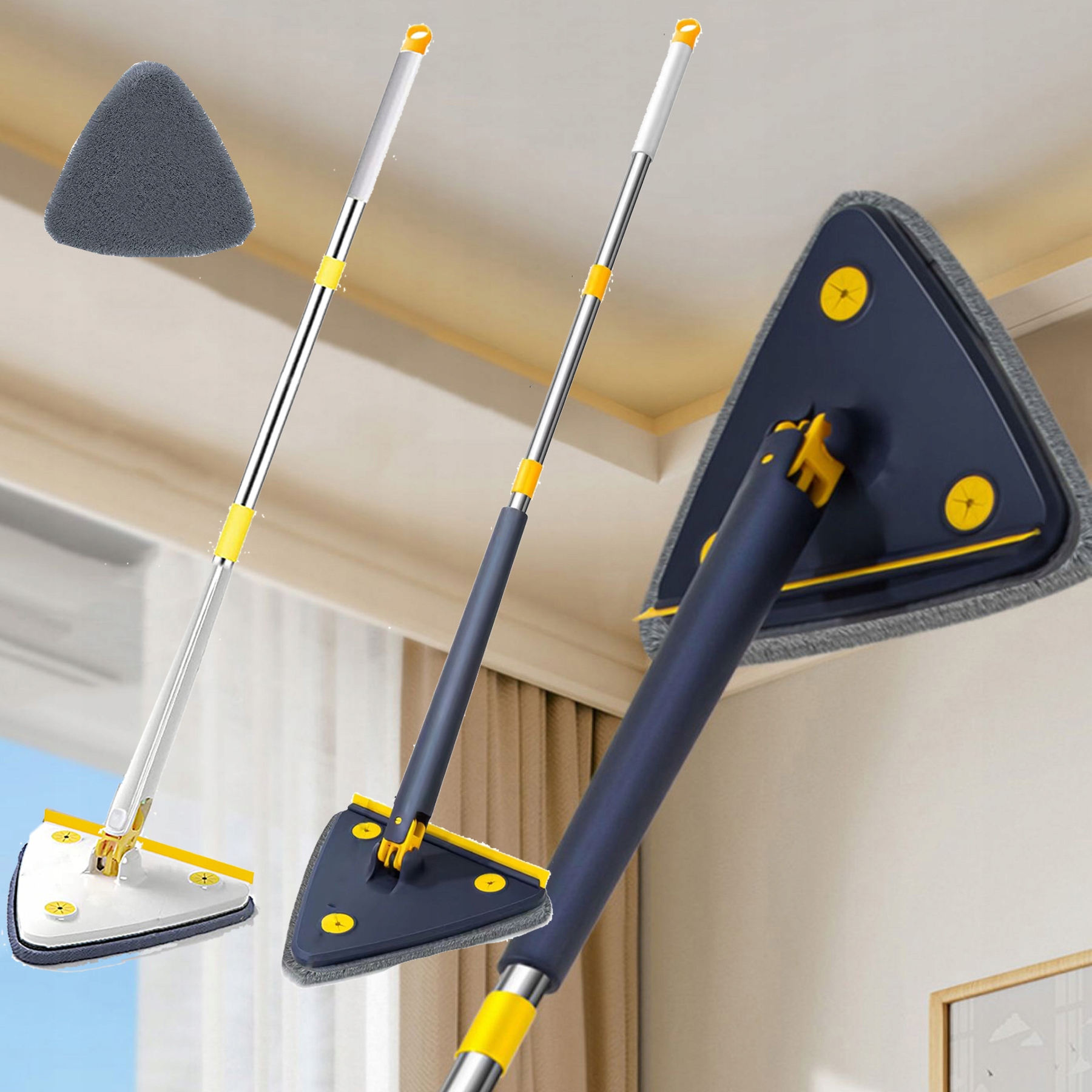 Levně Mop Trojkatny Wysuwany 360 Obrotowy Scienny Myjka do Mycia Okien Ściągaczka