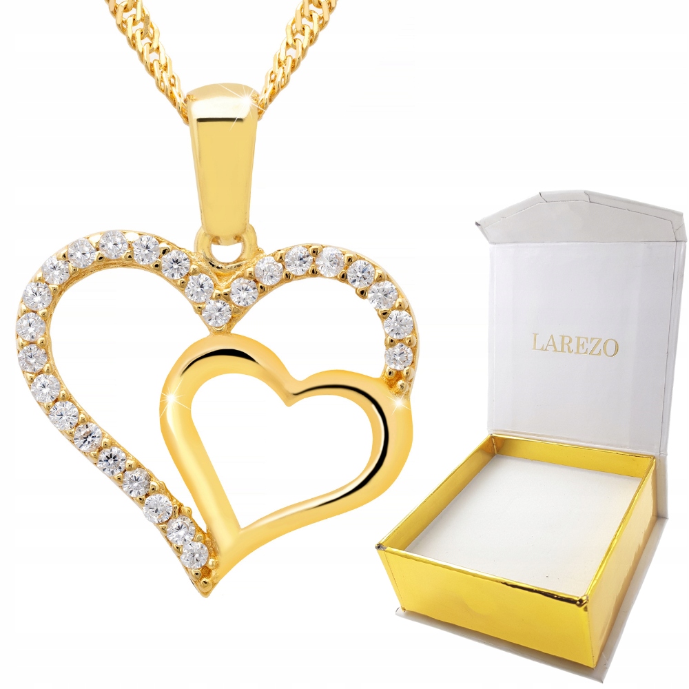 Zlatý náhrdelník Srdce Hearts Love Zirkony stříbro 925