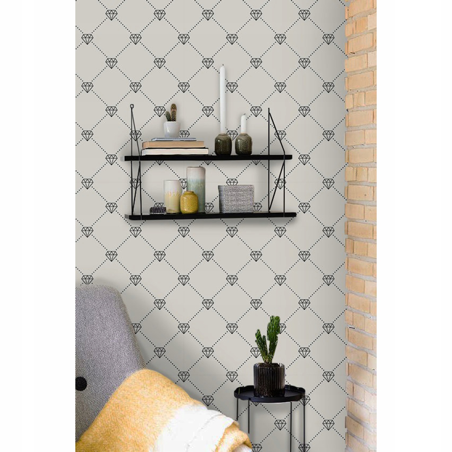 

Flizelina tapeta Retro szaro-białe romby 208x146cm