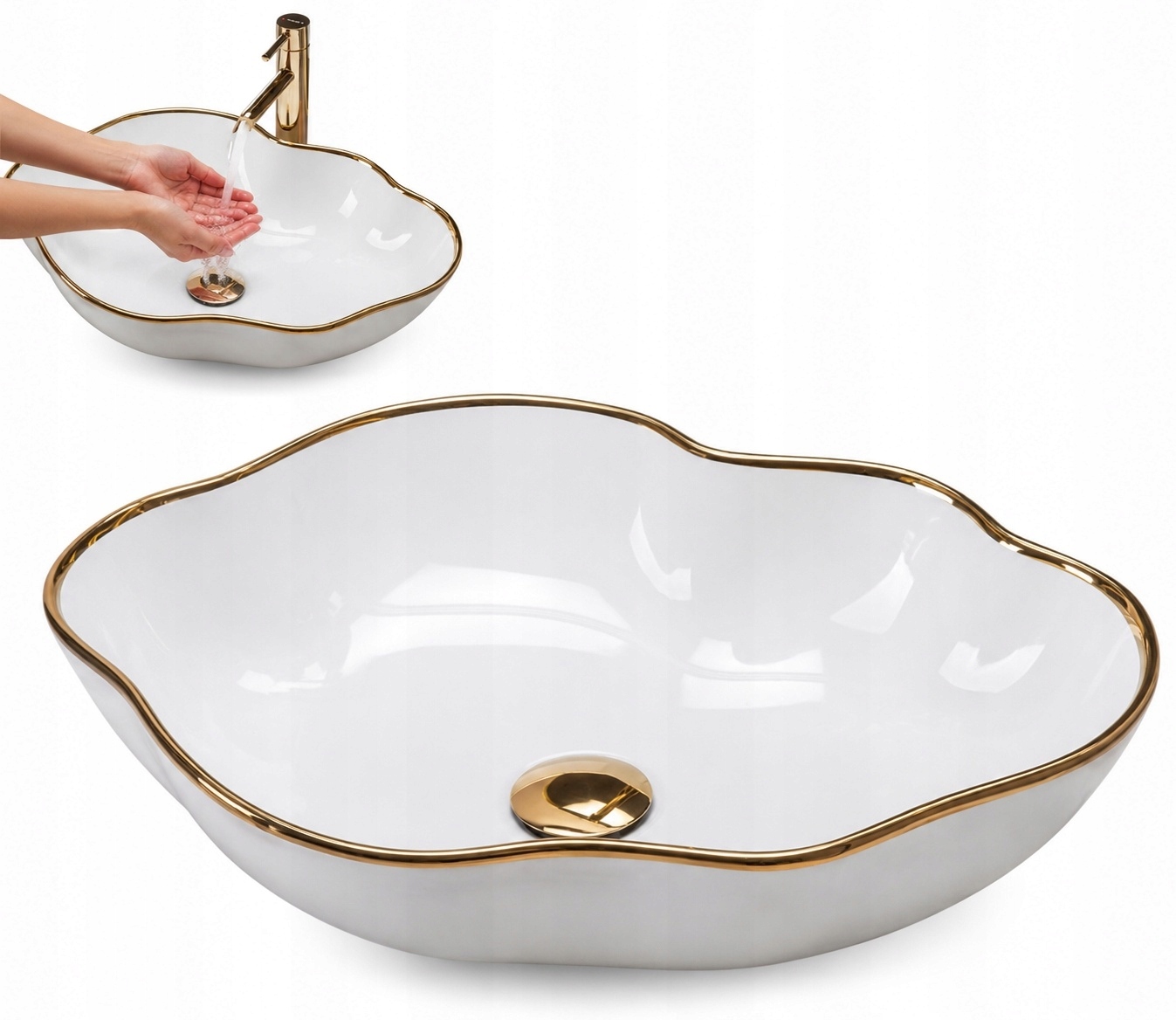 Keramická umyvadlová deska Pearl Gold Edge Bílá Zlatá Rant Rea