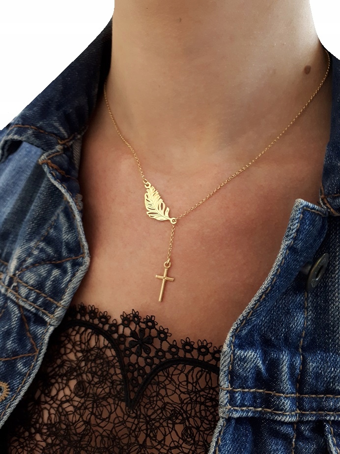 Náhrdelník pírko křížek Stříbro 925 Krabička Gravírování