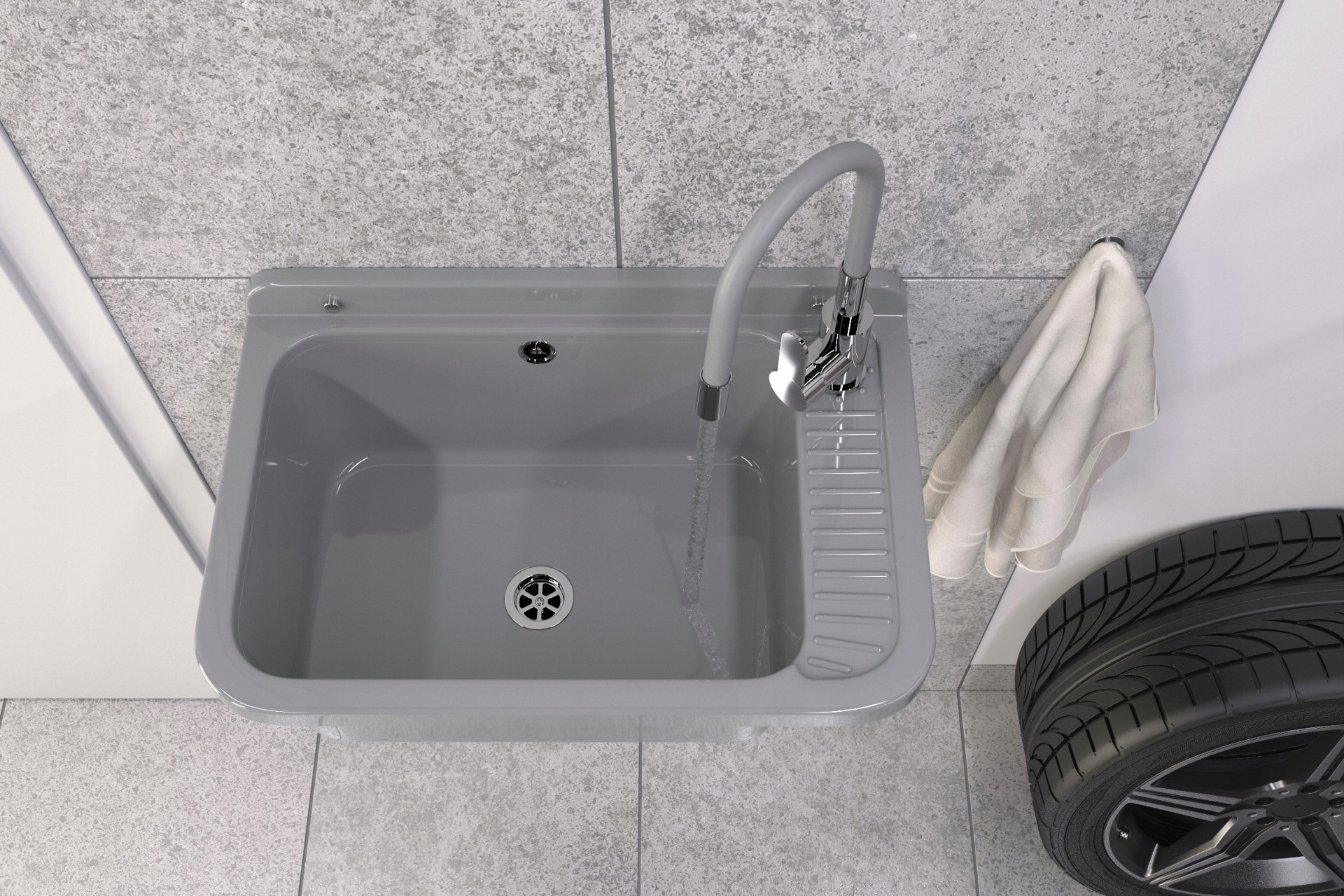 ZLEW GOSPODARCZY TECHNICZNY SZARY KOMORA ROBOCZA PRALNIA GARAŻ NEGRA DUŻA Liczba komór jednokomorowy