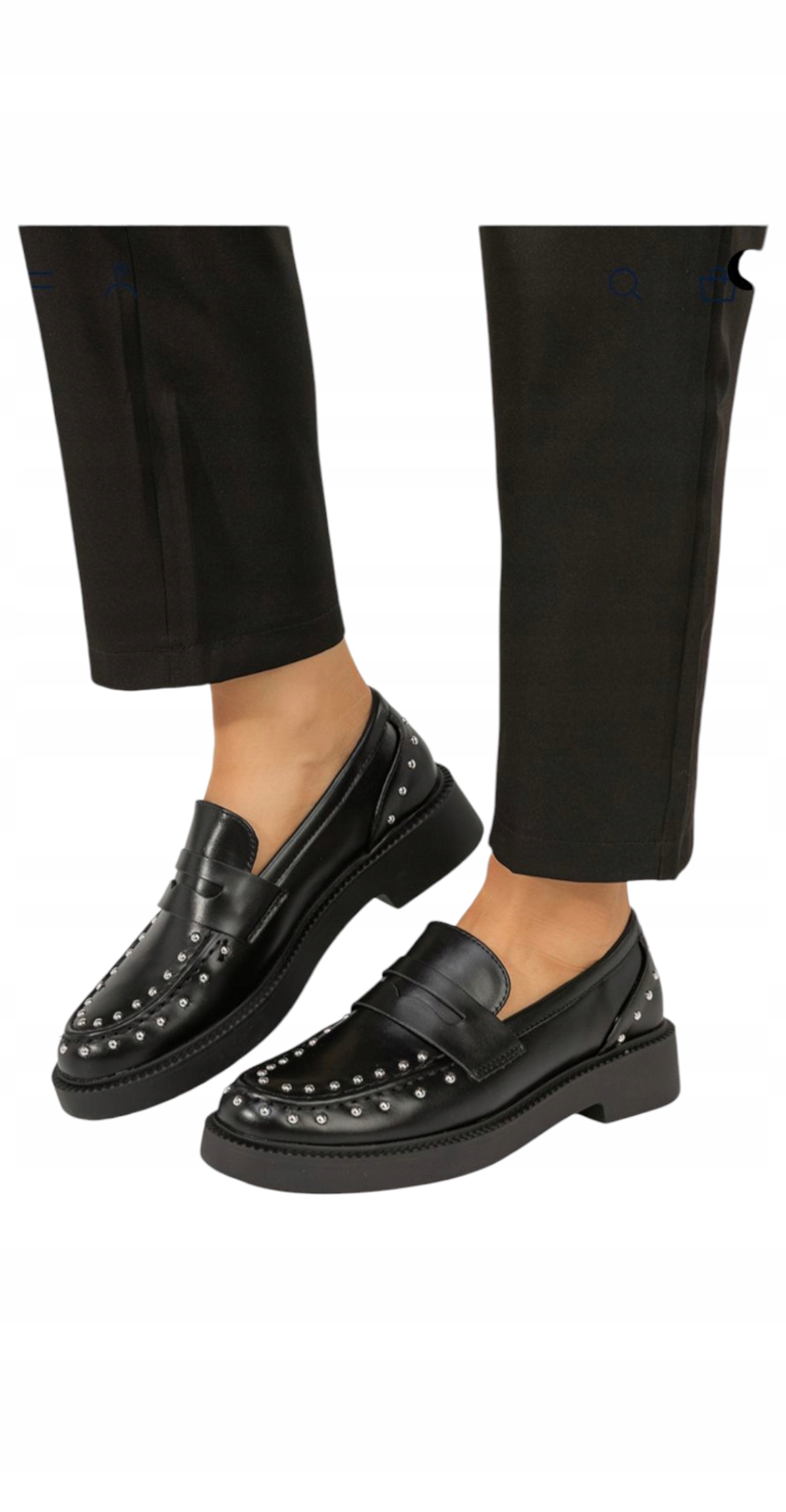 Dámské polobotky Kožené Mokasíny Elegantní na Klocku s Džety Černé 40