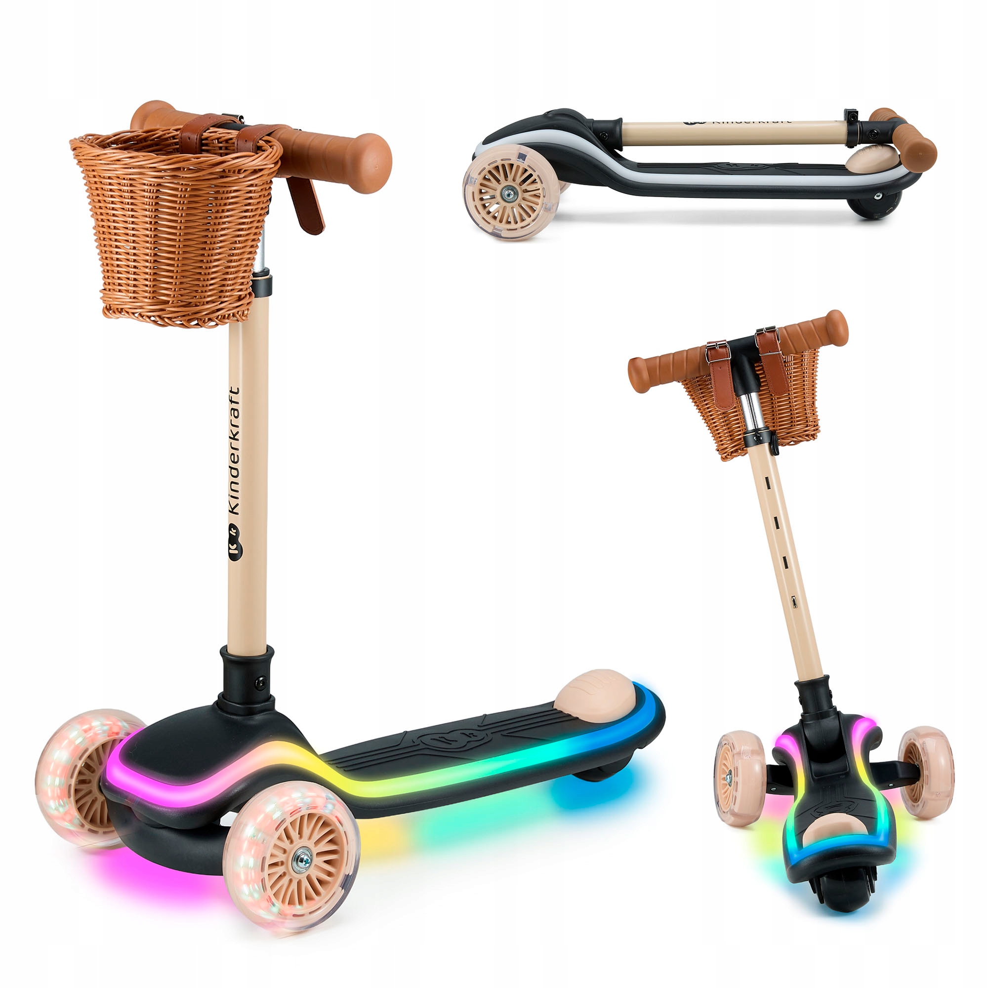 Hulajnoga Trójkołowa Balansowa Led 50kg Kinderkraft Raket Składana Koszyk