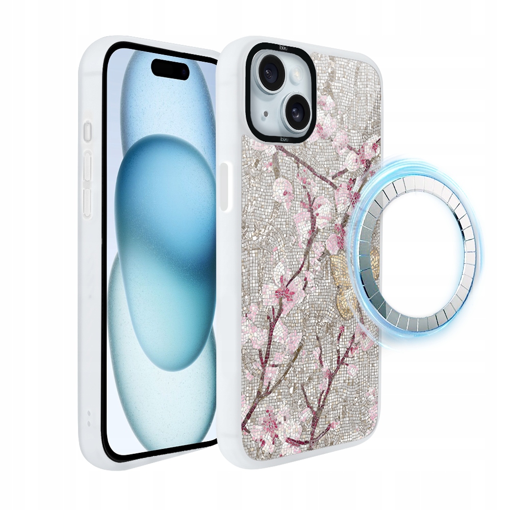 Pouzdro pro iPhone 15 Ibizu DropGuard Matt s MagSafe, Mozaika kvetoucí třešně