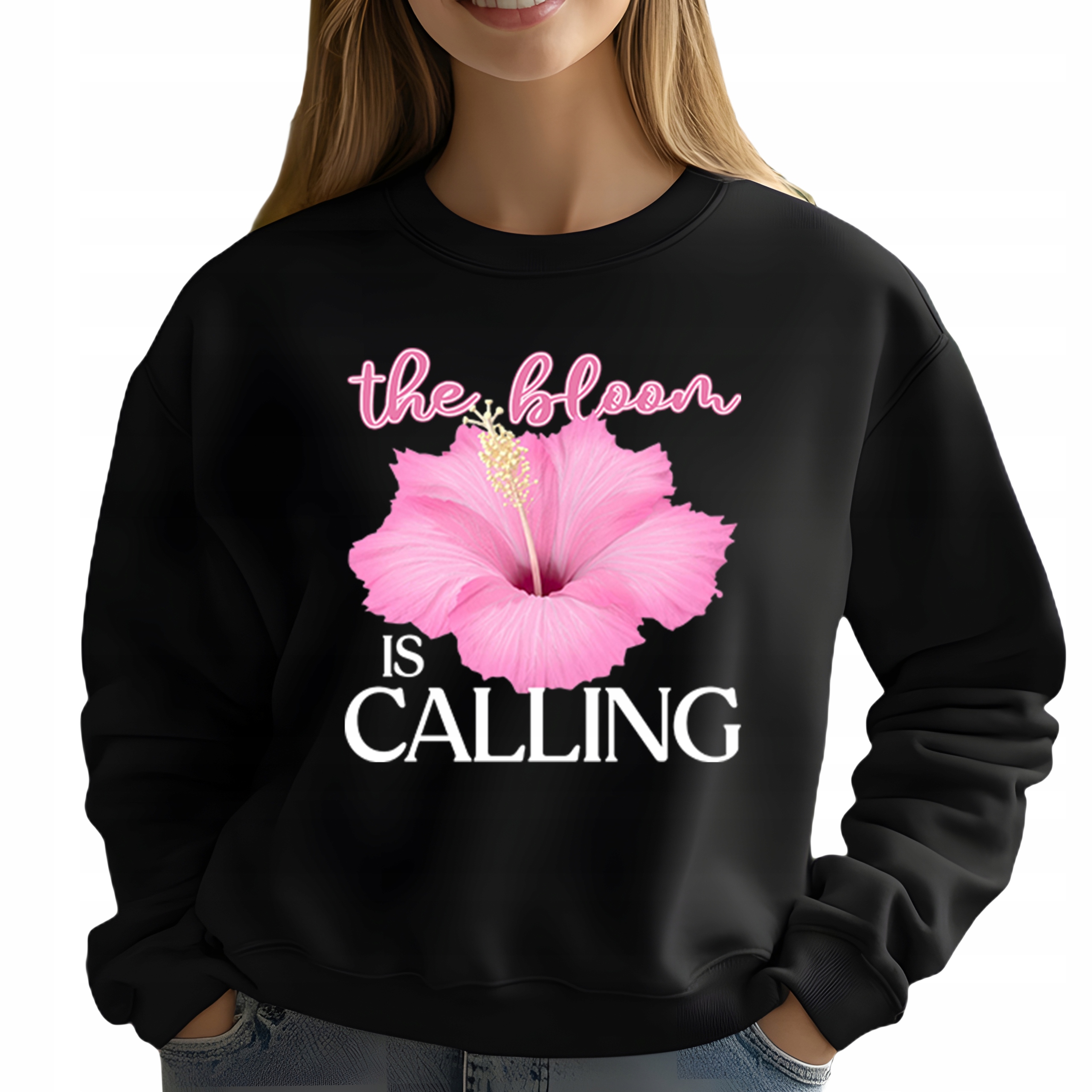 Mikina Bez Kapuce Černá Bavlněná Módní The Bloom Is Calling XL