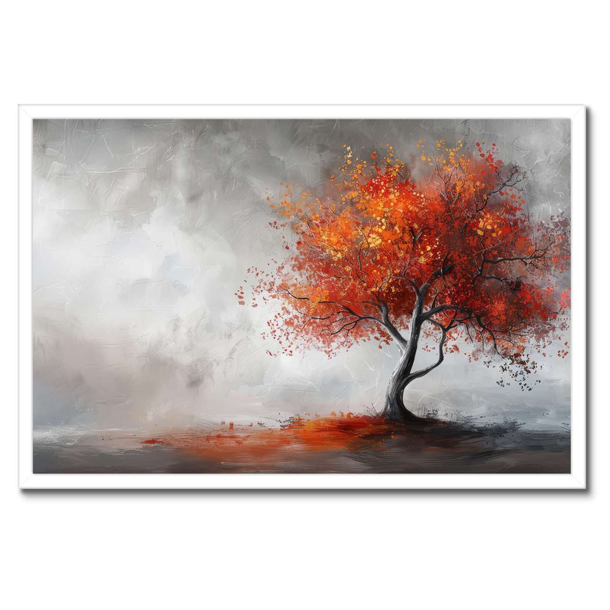 Plakát v bílém rámu 60x40 Dřevo v ohnivých barvách