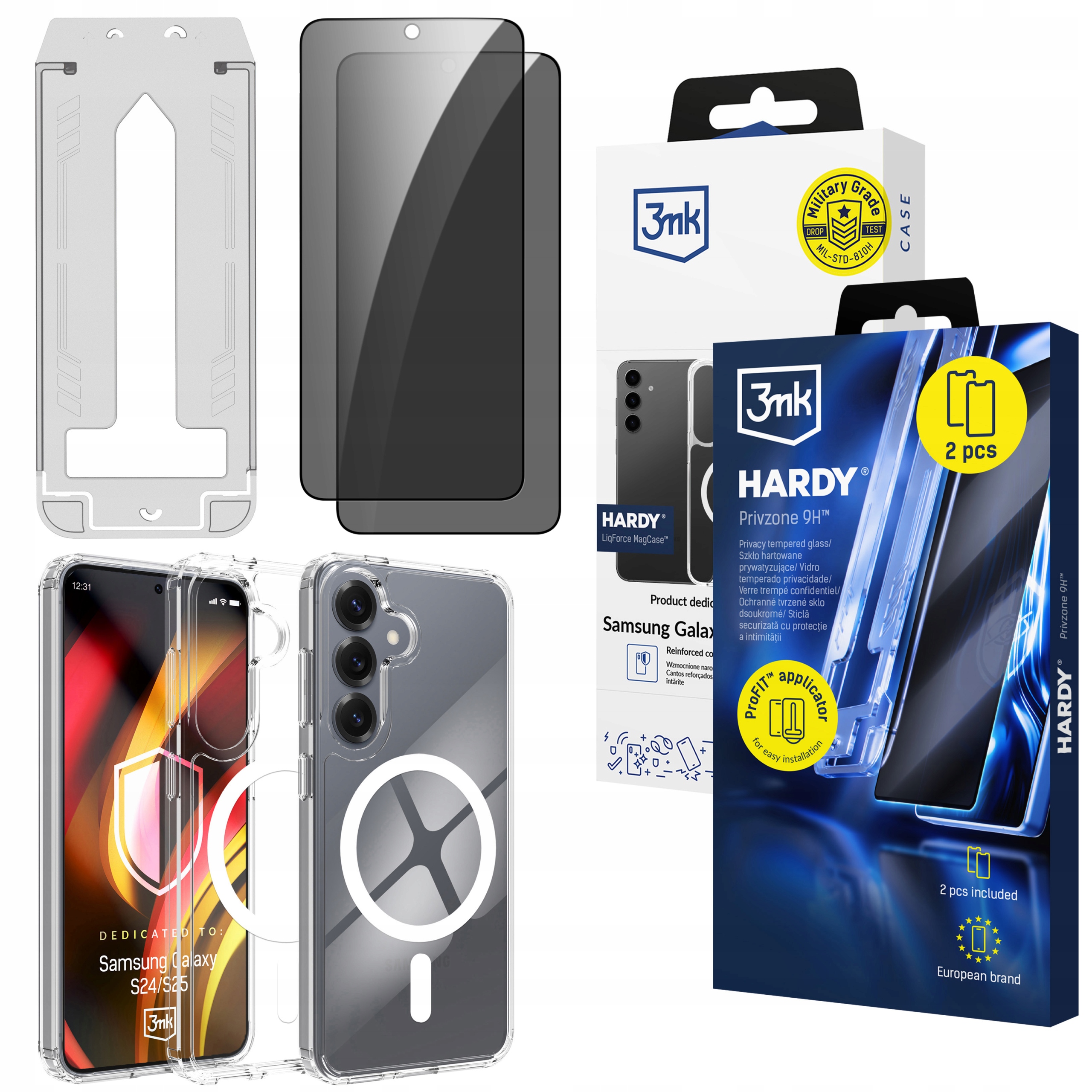 2x Tvrzené sklo pro ochranu soukromí pouzdro 3mk na Samsung Galaxy S24/S25