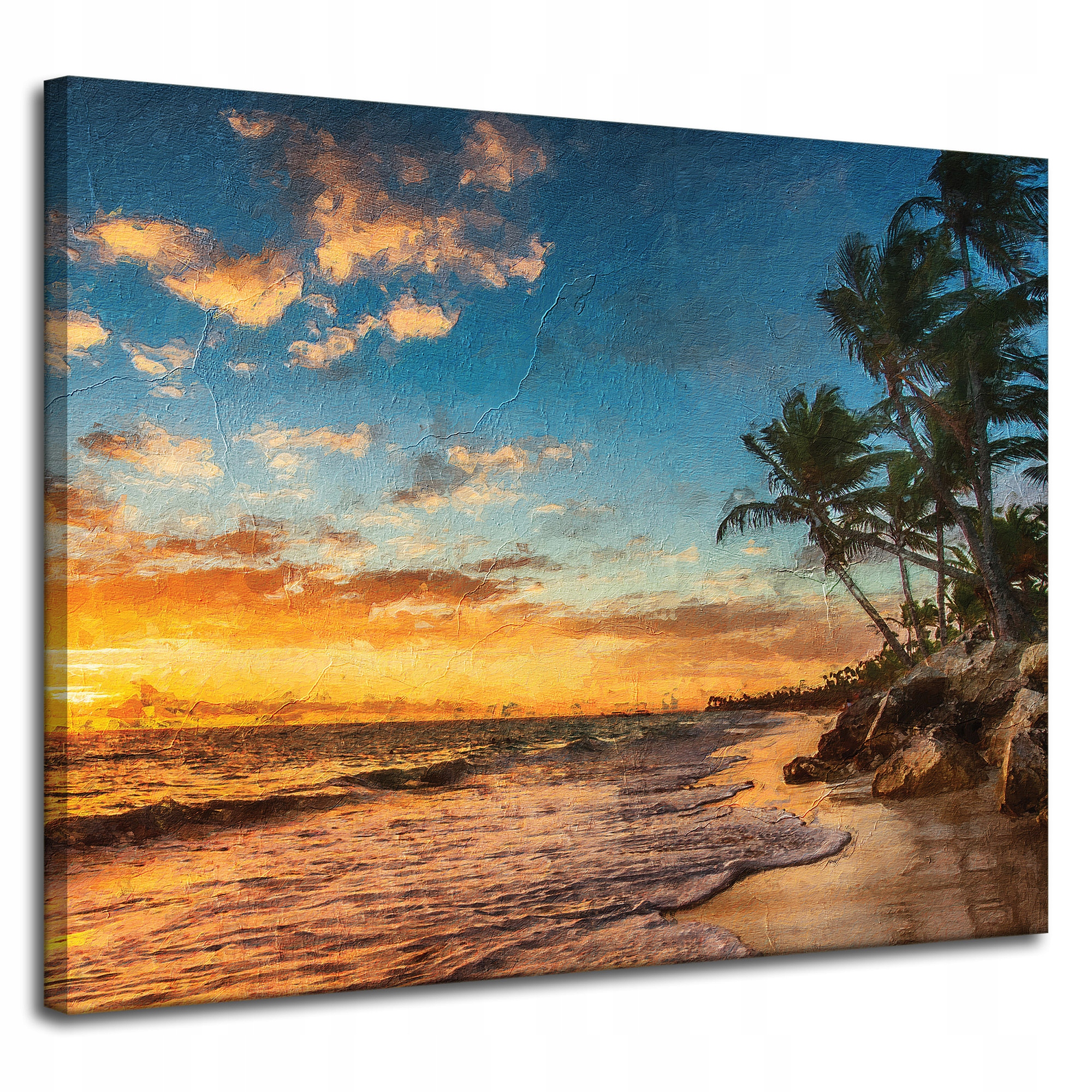 Obraz na plátně Pláž při západu slunce Palmy Nebe 100x80 cm