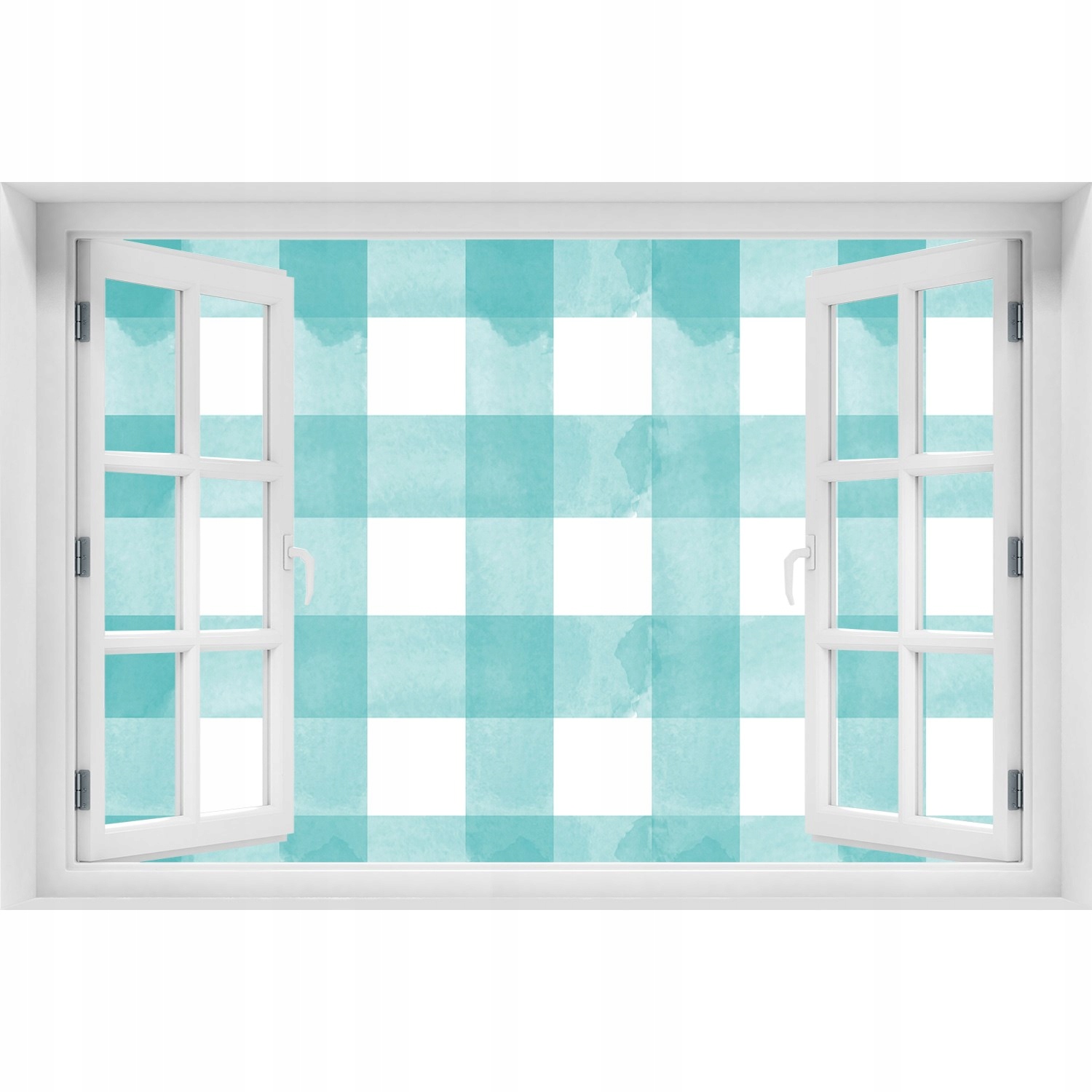 

3D Okno Naklejka na ścianę Niebieska krata 90x60