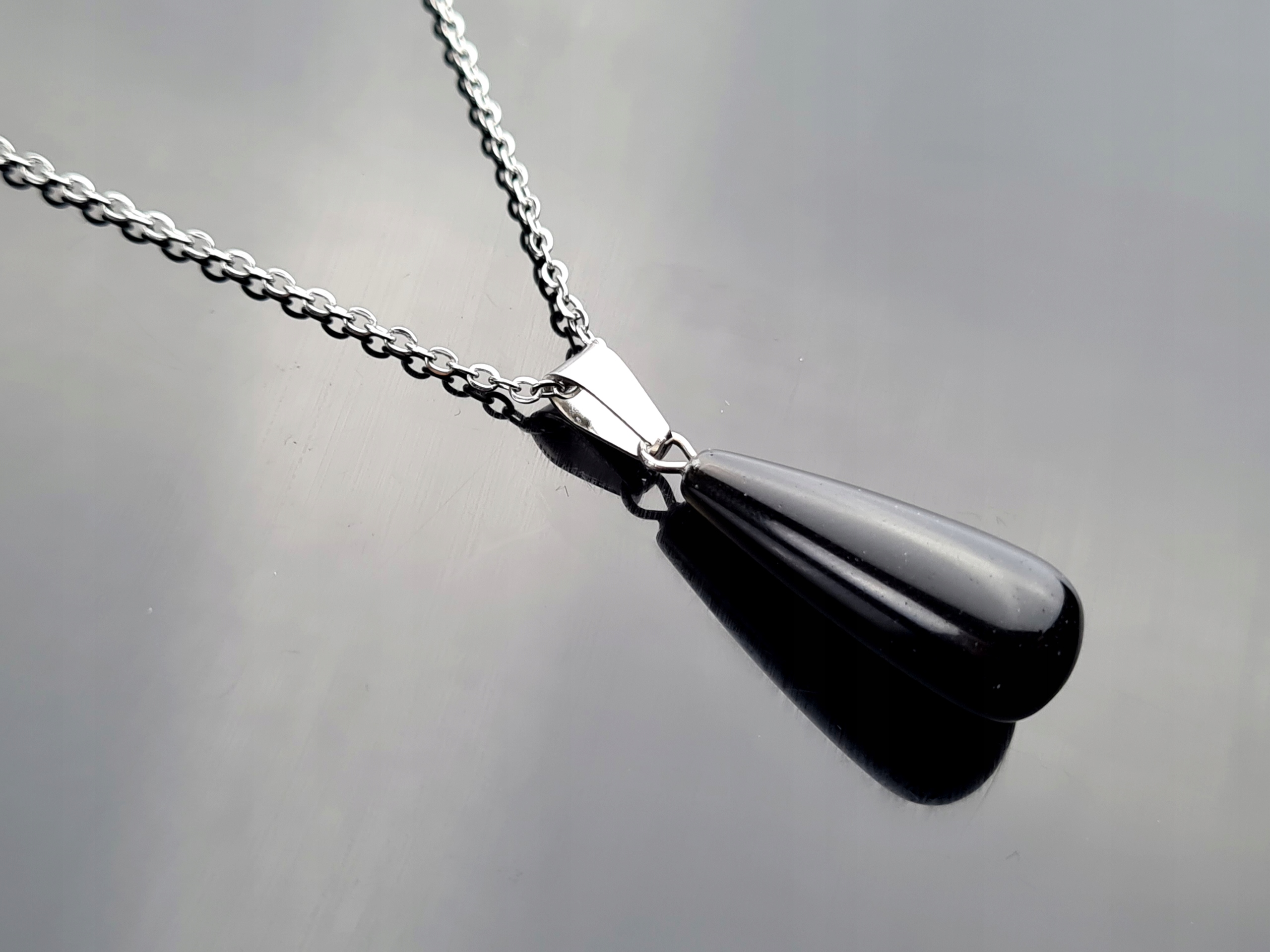 Náhrdelník Velká kapka vody Obsidián Řetízek