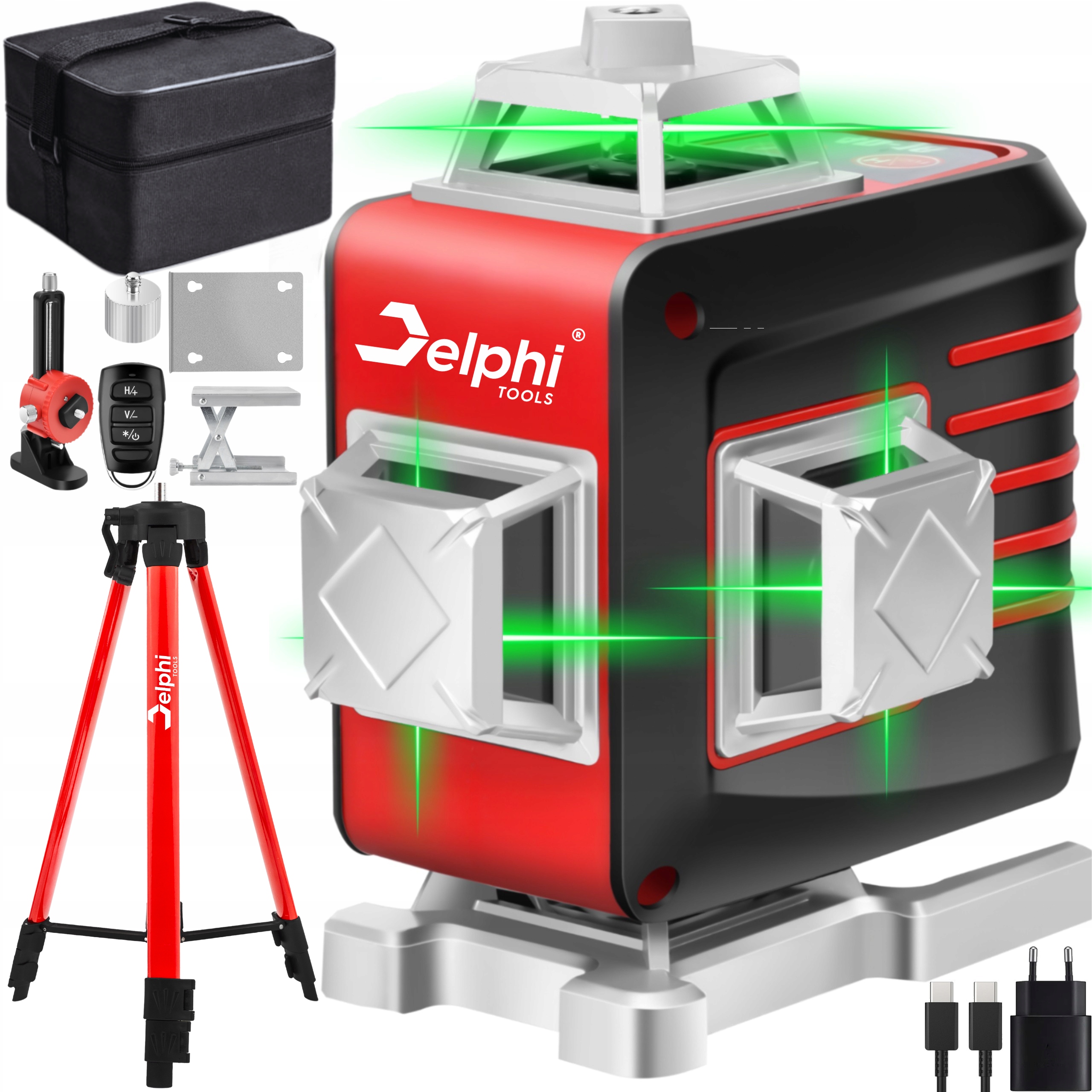 Laserová Vodováha 360° Laser Křížový Samonivelační 16 Linií Stativ 115