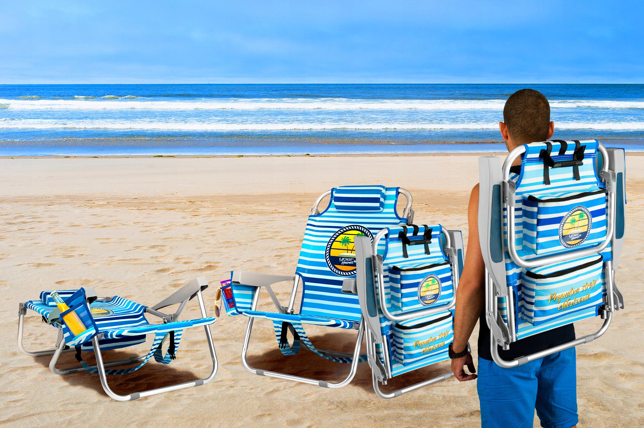 Krzesło PLAŻOWE turystyczne Leżak Yoer 4w1+LODÓWKA Model Hawaii