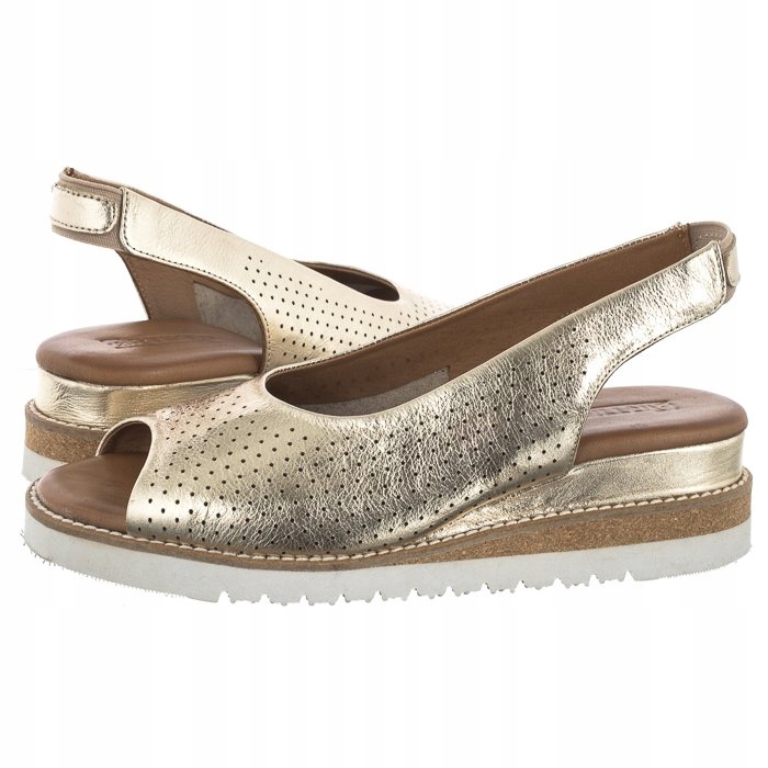 Dámské kožené sandály na podpatku Artiker Zlaté 52C0828