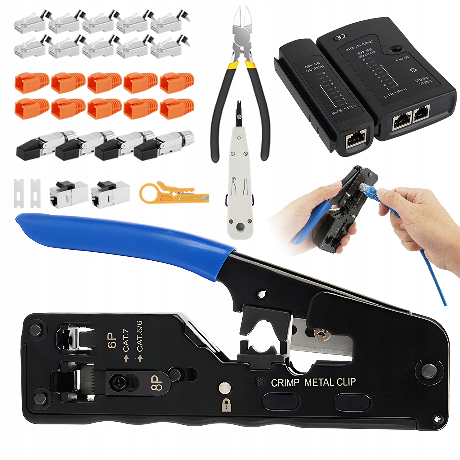Sada Síťových Nástrojů Pro Průchozí Zástrčky RJ45 Tester Krimpovač