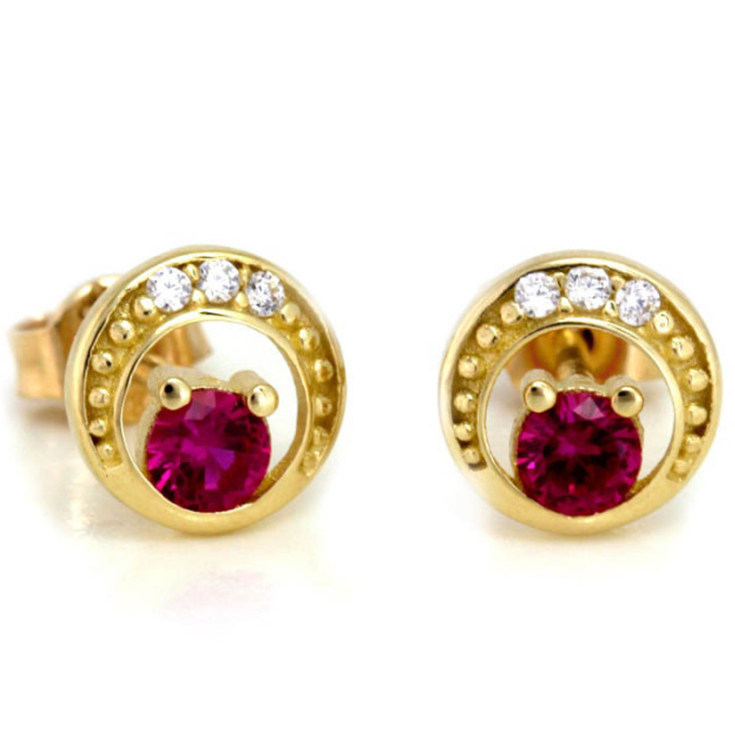 Dětské zlaté náušnice 585 s růžovým zirkonem, módní design, dárek pro ni