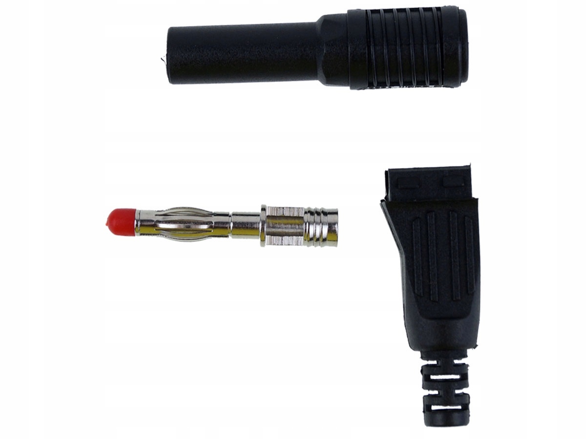 

Wtyk banan 4mm kątowy bezpieczny czarny Amass