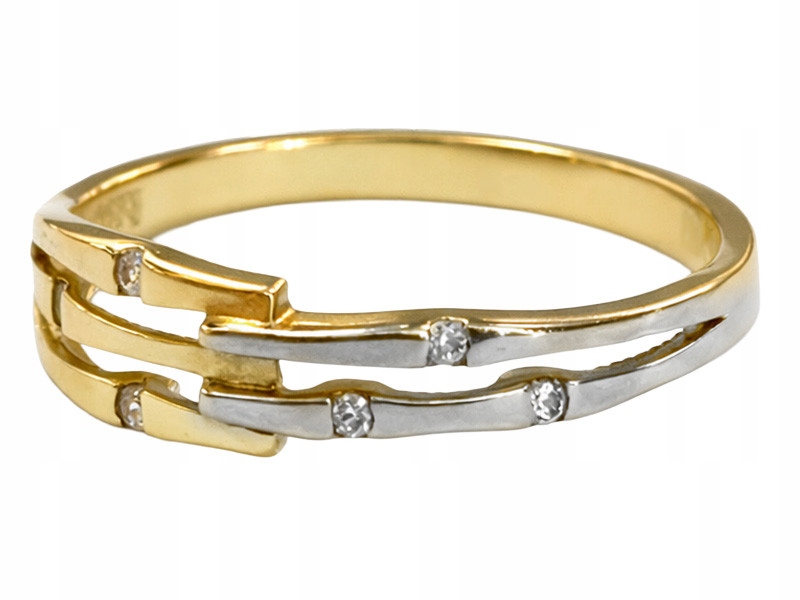 Zlatý prstýnek 585, moderní bílé zirkony jako dárek 16r