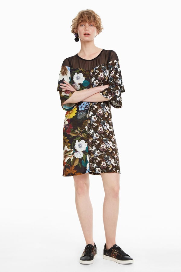 Desigual Černá Šaty S Mini Květinami (XL)