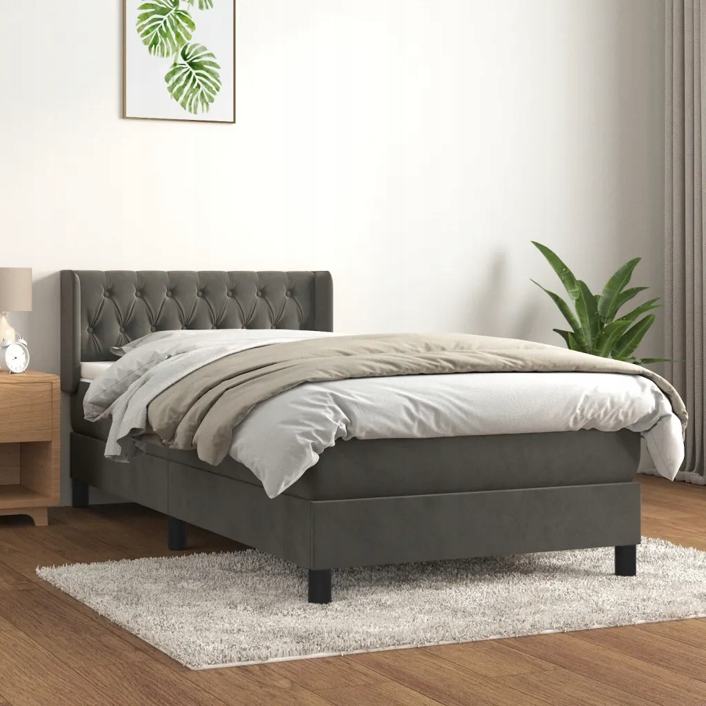 Box spring postel s matrací tmavě šedá 90x200 cm samet Šedá 3131118