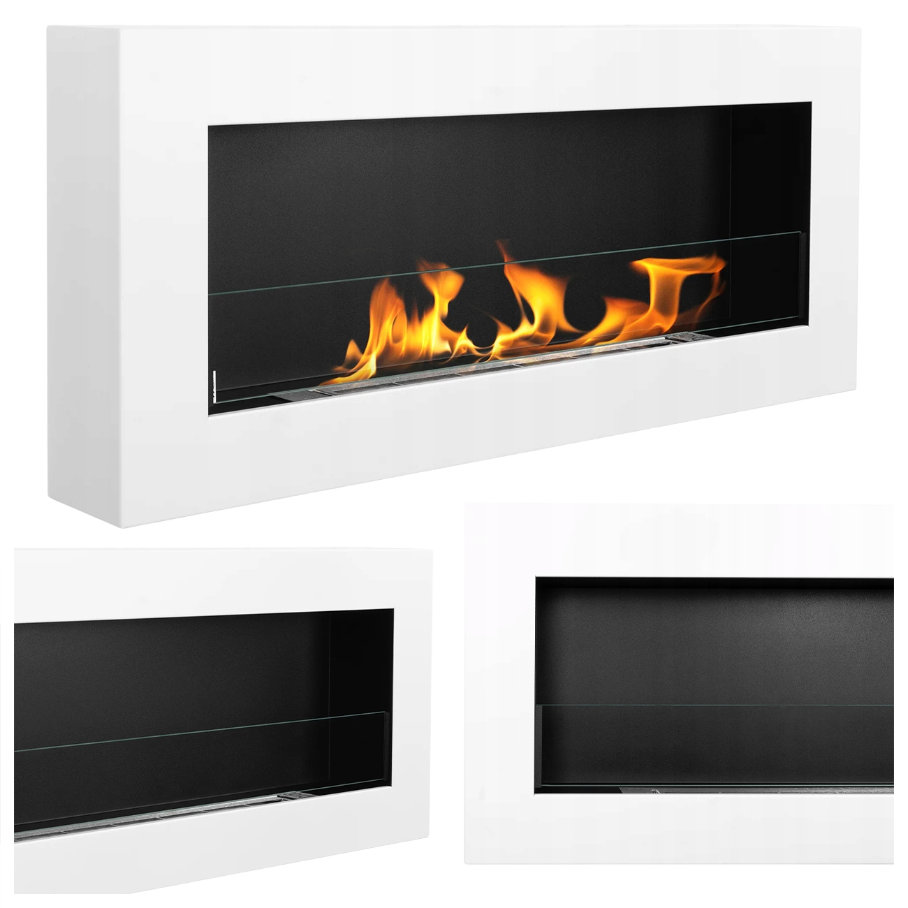 Závěsný Biokrb Se Sklem 900X400 Box Bílý Strukturovaný Mat Na Biopalivo