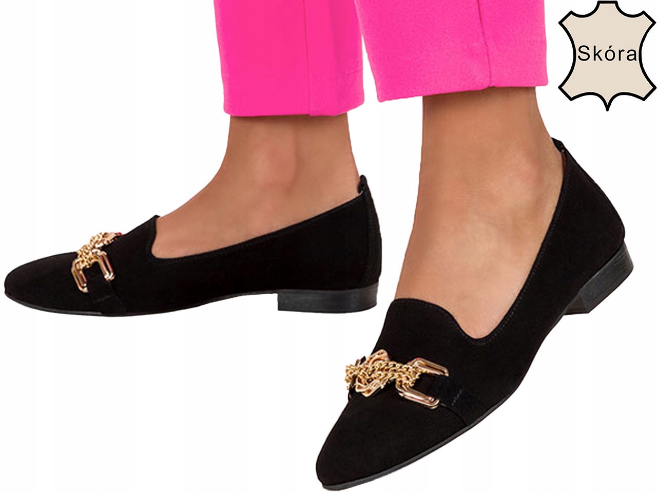 PÓŁBUTY LORDSY DAMSKIE SKÓRZANE ZE ZŁOTĄ OZDOBĄ 39