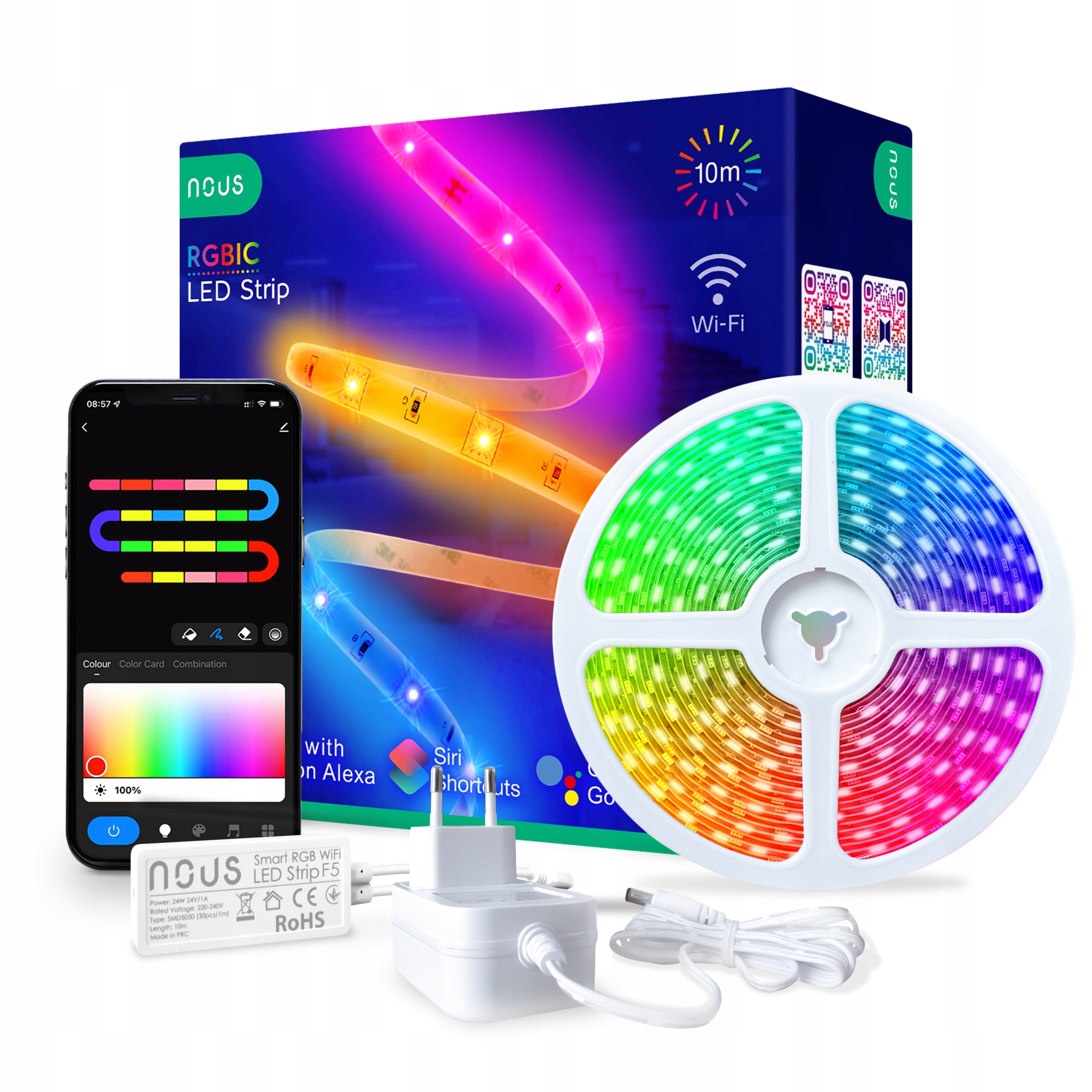 Taśma Led 10M Rgb+ic Wodoodporna Pasek Led Sterowanie Aplikacją Wifi Tuya