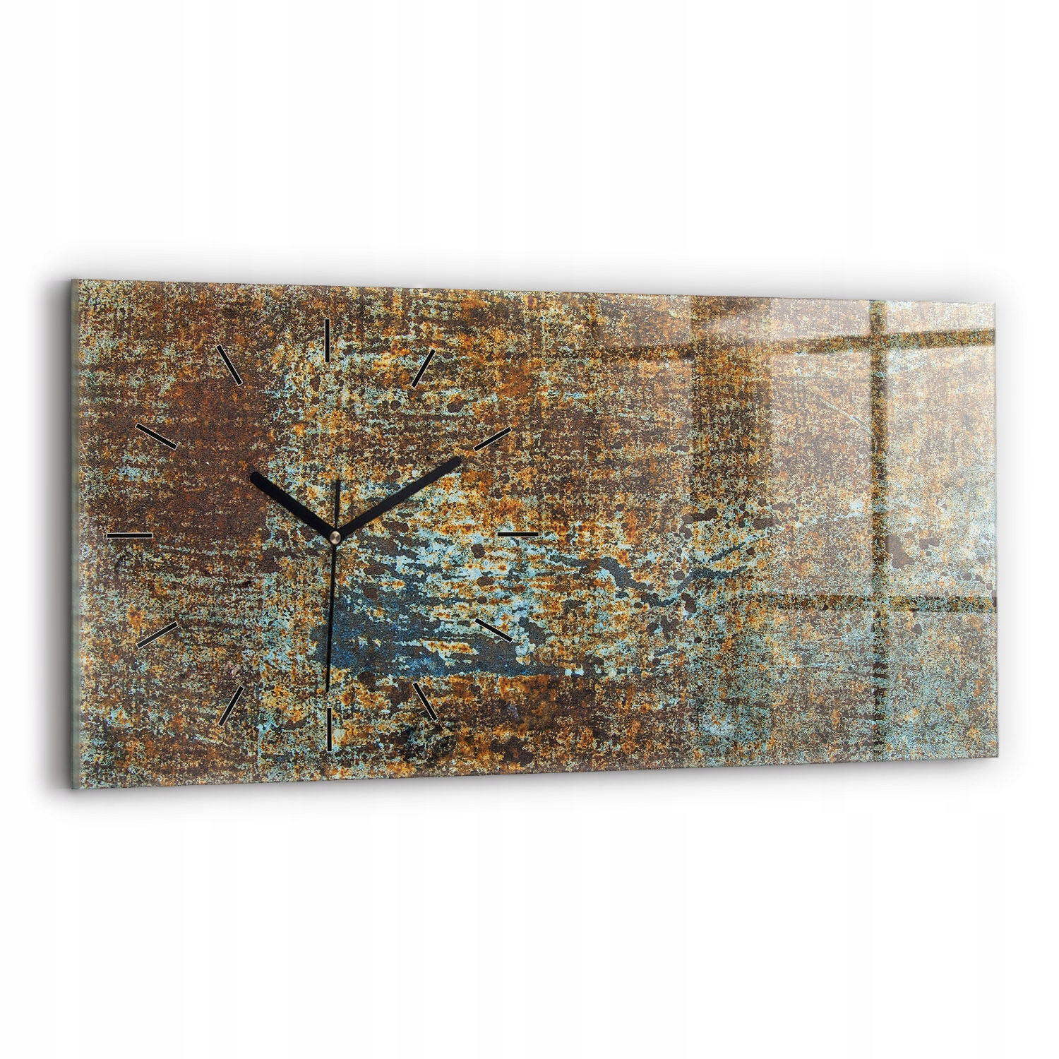 Moderní skleněné hodiny s nástěnnou grafikou 60 x 30 cm Textura starého kovu
