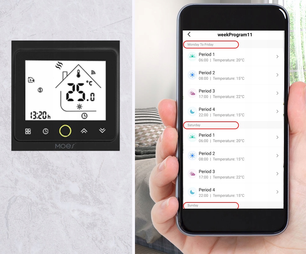 Termostat do mat i siłowników termoelektrycznych smart Czarny WIFI TUYA Seria Tuya