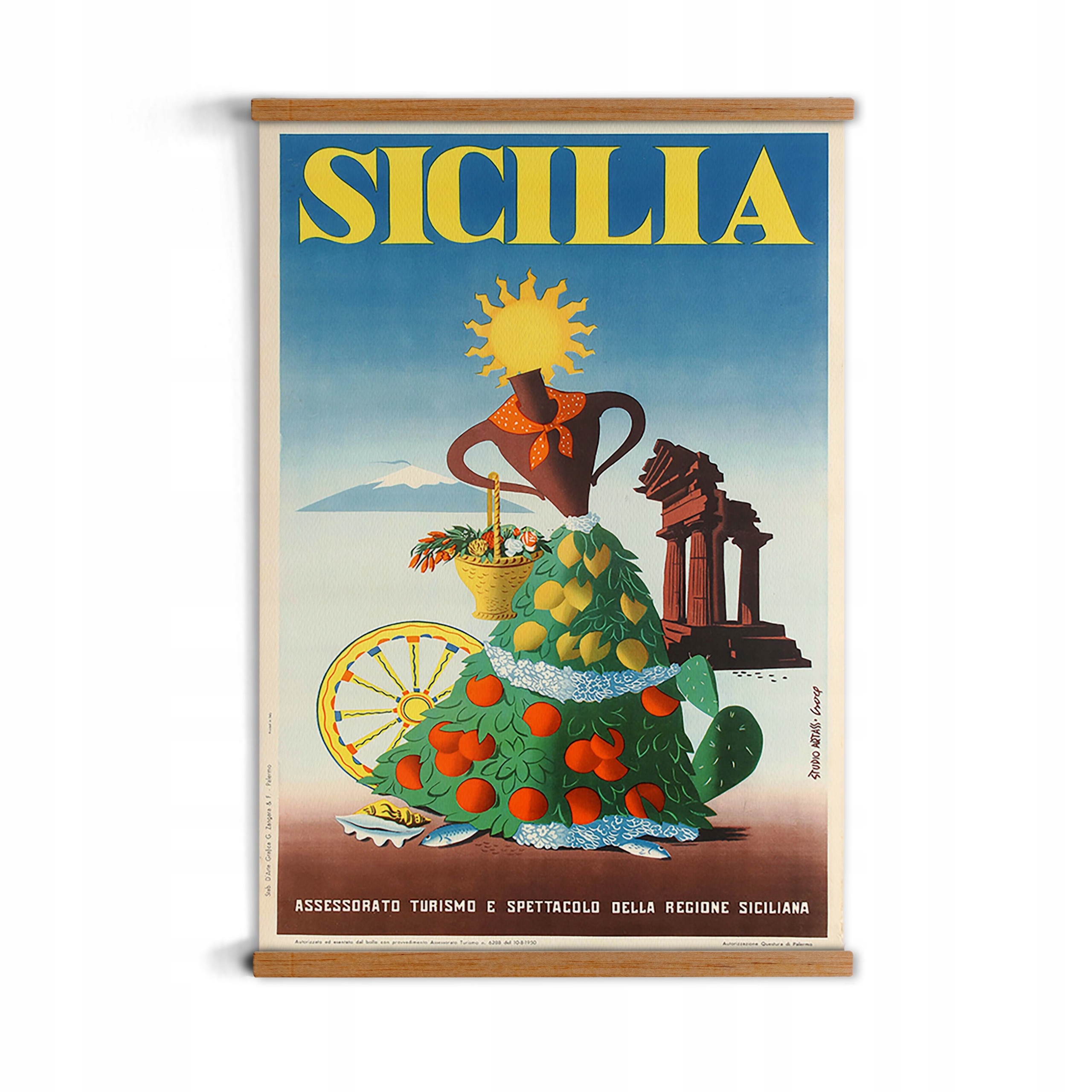 grafika s přívěskem Sicílie Itálie ovoce dřevo A1
