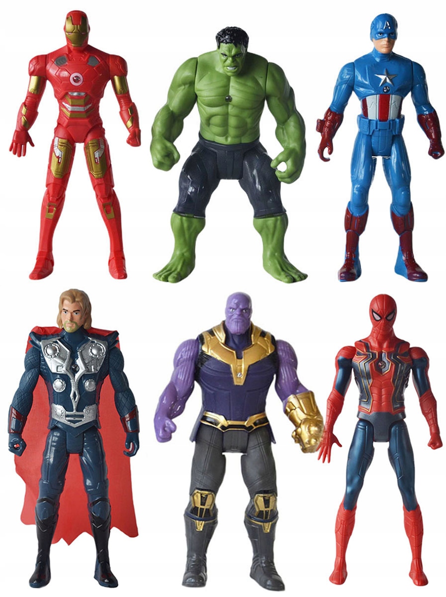 6 FIGUREK AVENGERS HULK SPIDERMAN KAPITAN ŚWIECI THANOS IRON MAN THOR Kod producenta AVENGERS