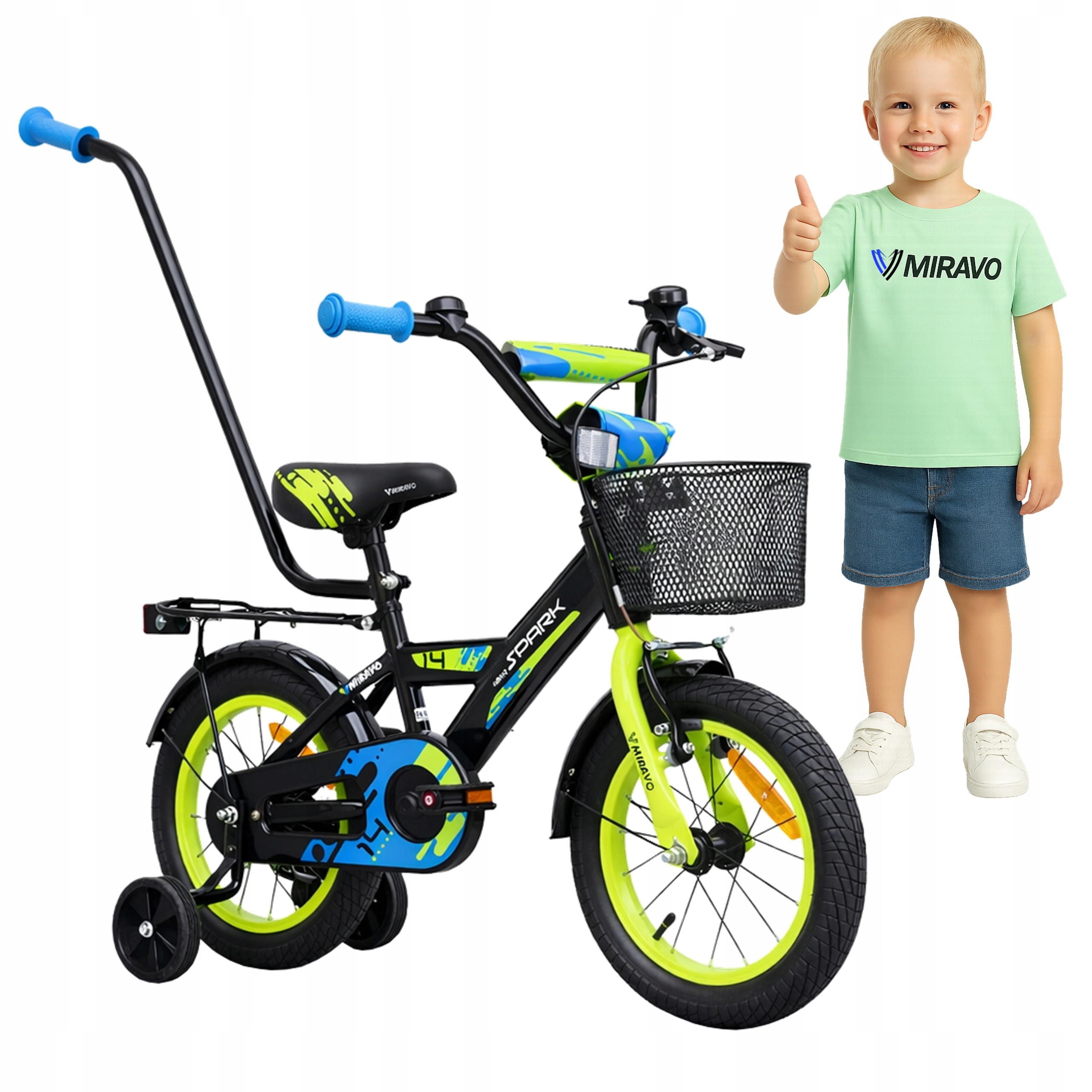 Rowerek Dziecięcy 14 Cali Miravo Rower Dla Chłopca Koszyk Prowadnik