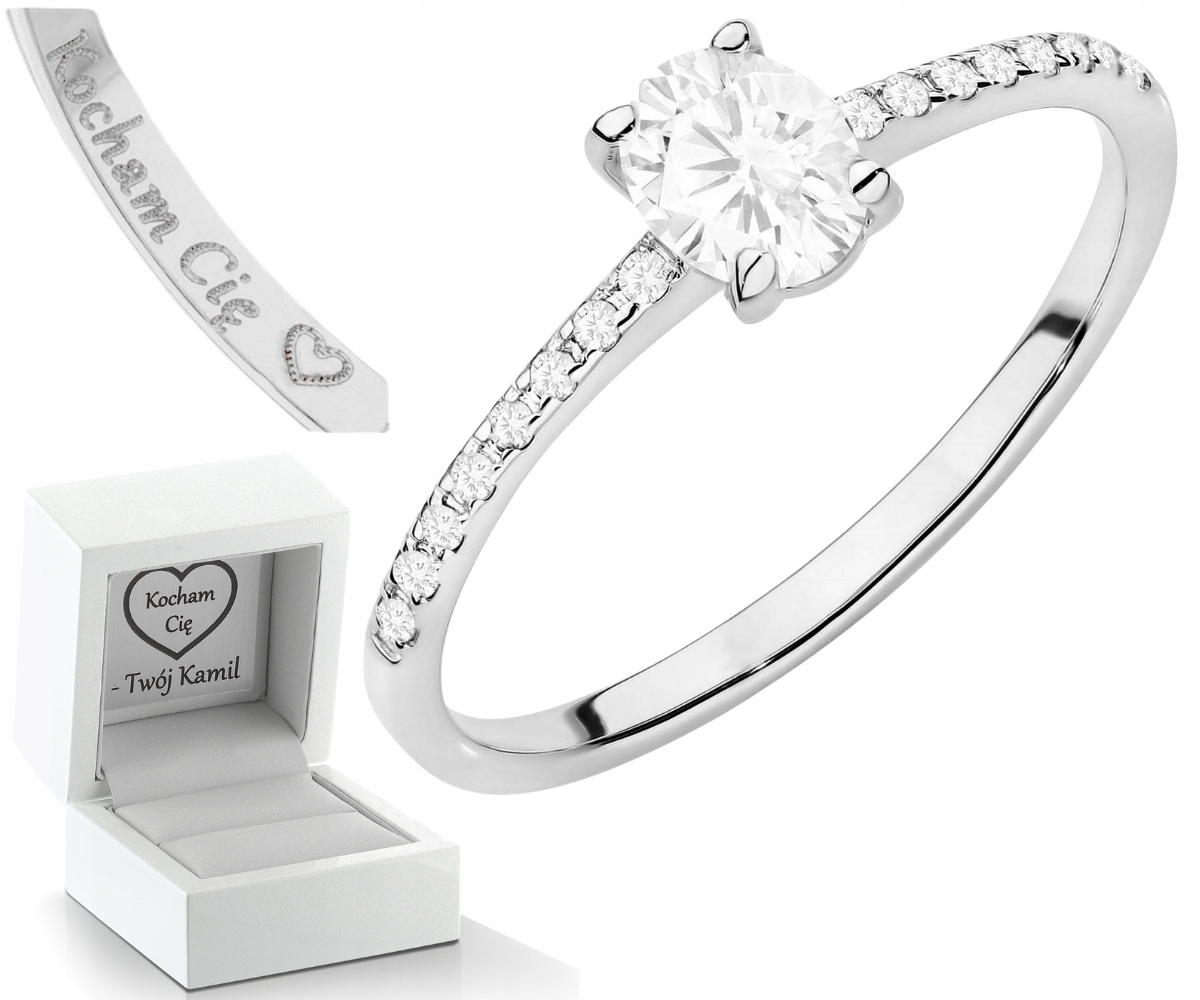 Bílé Zlato Prstýnek Laboratorní Diamanty Gravírování Bonus 585 Dárek