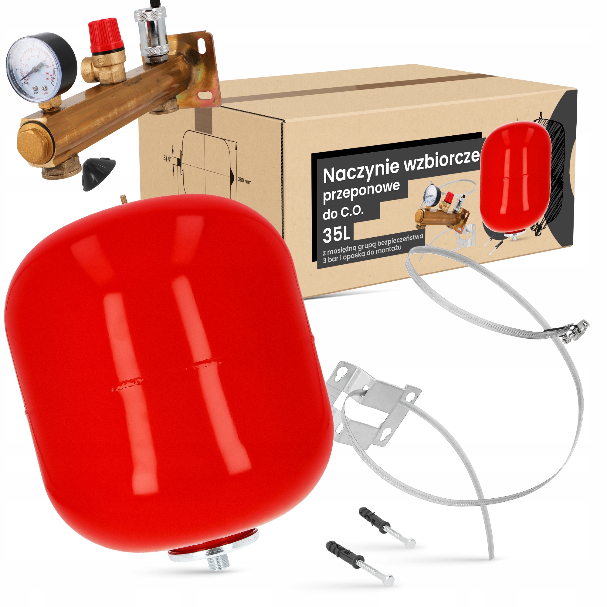 Vyrovnávacia membránová nádoba C.o. 35L Mosadzná skupina Opaska Ad