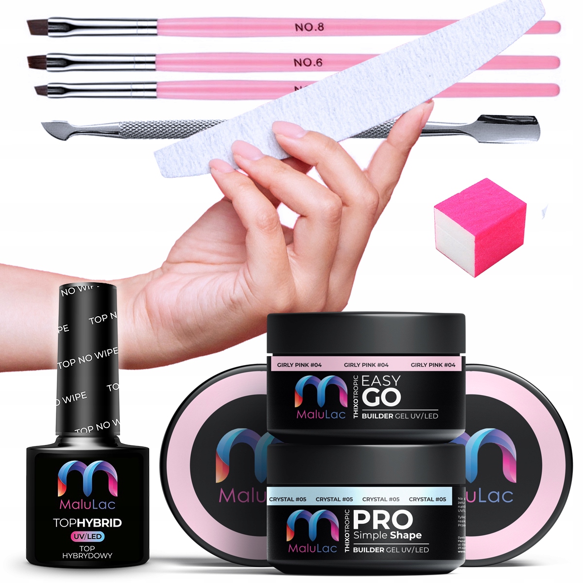 Zestaw żelowy Malulac żel budujący TOP PĘDZELKI