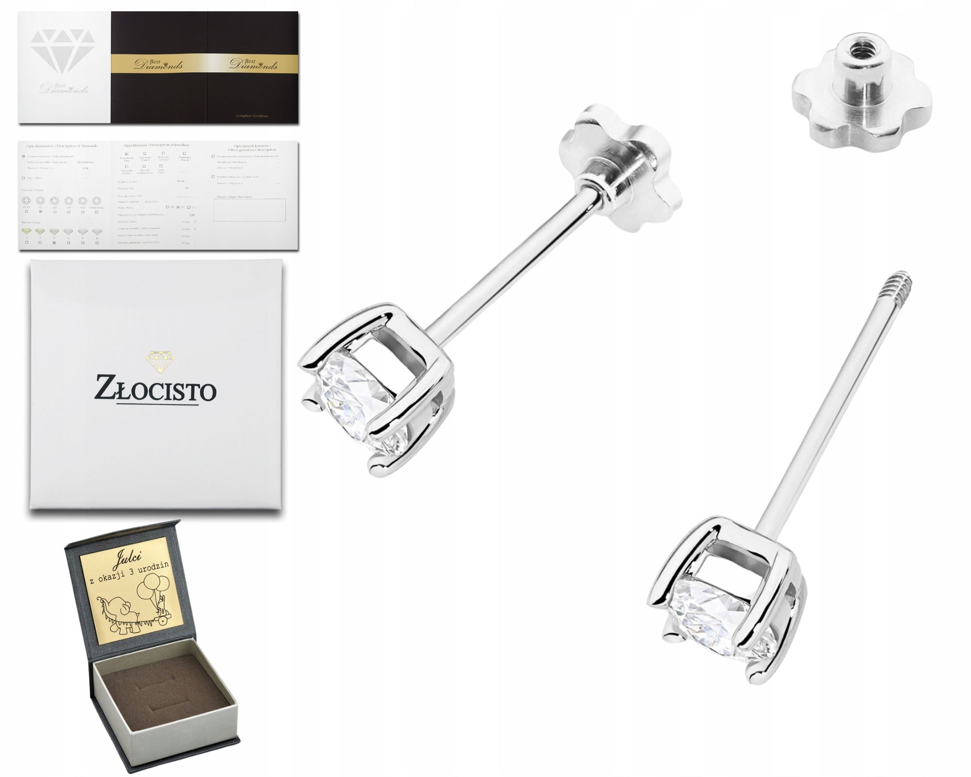 Náušnice Z Bílého Zlata Na Šroubovací Tyči Lab Brilianty Zlato 585