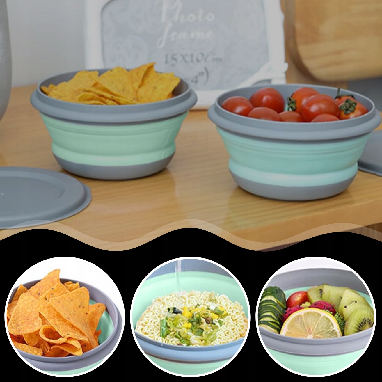 MISKI POJEMNIKI MISKA SKŁADANE SILIKONOWE TURYSTYCZNE ZESTAW POKRYWKI 3szt Rodzaj miska