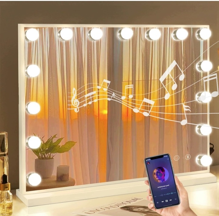 Fenchilin Zrcadlo Hollywood Led 58x46 cm Bluetooth reproduktor 15 žárovek Usb