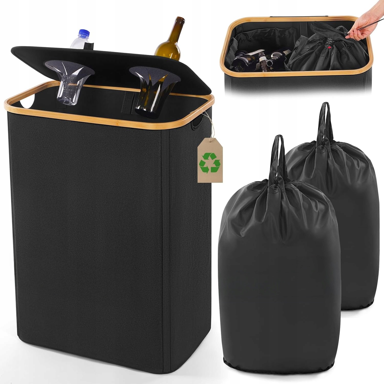 Taška Koš Na Lahve Plastové Oblečení S Víkem Recyklovatelná Prostorná Černá