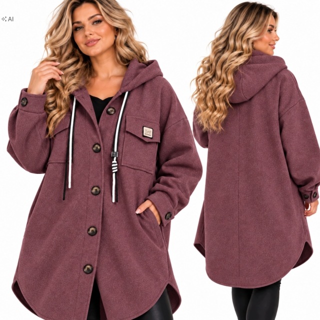 Módní senzační kabát s kapucí mikina bunda bordo 50 52 5xl 6xl