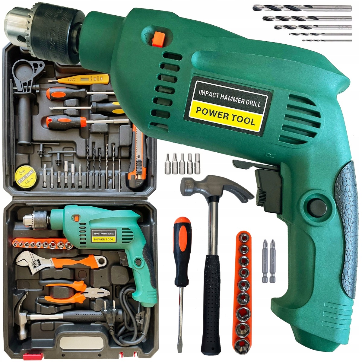 Wiertarka Udarowa 550W Narzędzia Wiertła Wkrętaki 37 El. Walizka Zestaw XXL