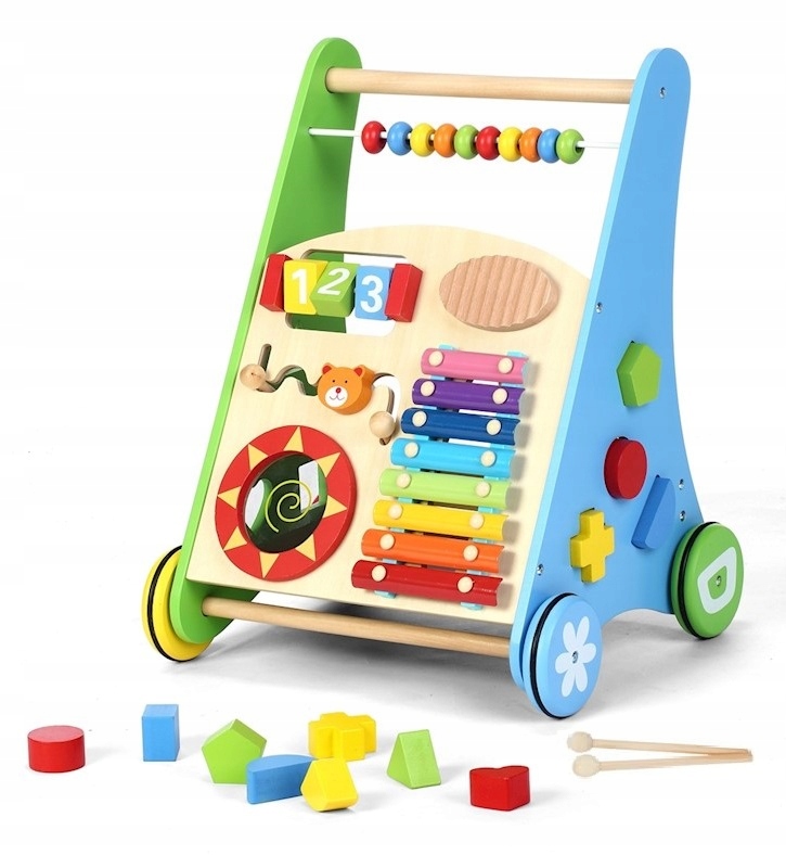 

Drewniany Edukacyjny Chodzik Pchacz Jeździk Sorter