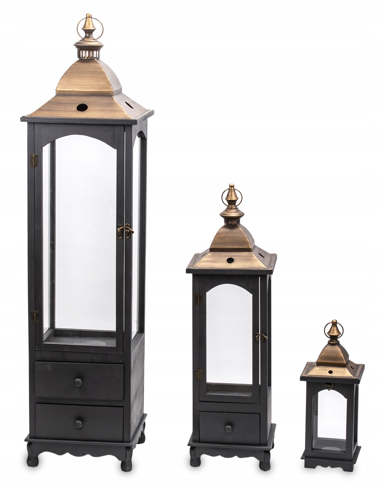 3 x Lampion dřevěná lucerna černá hnědá kpl dekorace zlatá 140173