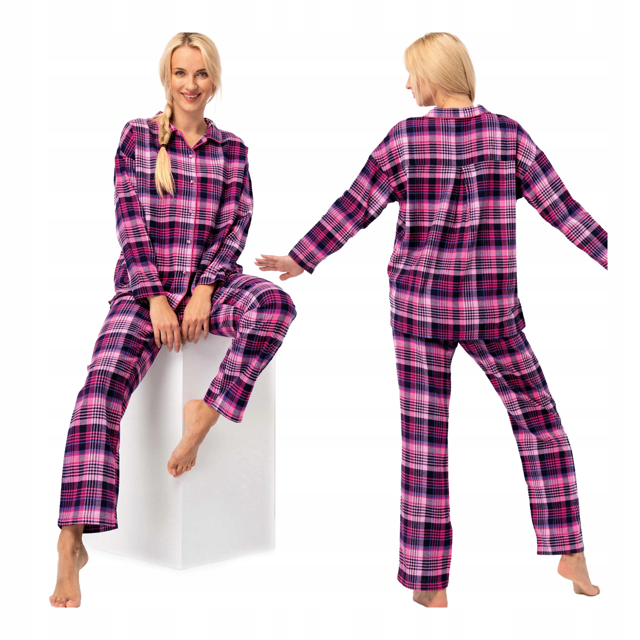 Dámské bavlněné pyžamo s dlouhým rukávem a dlouhým rukávem Key 4XL