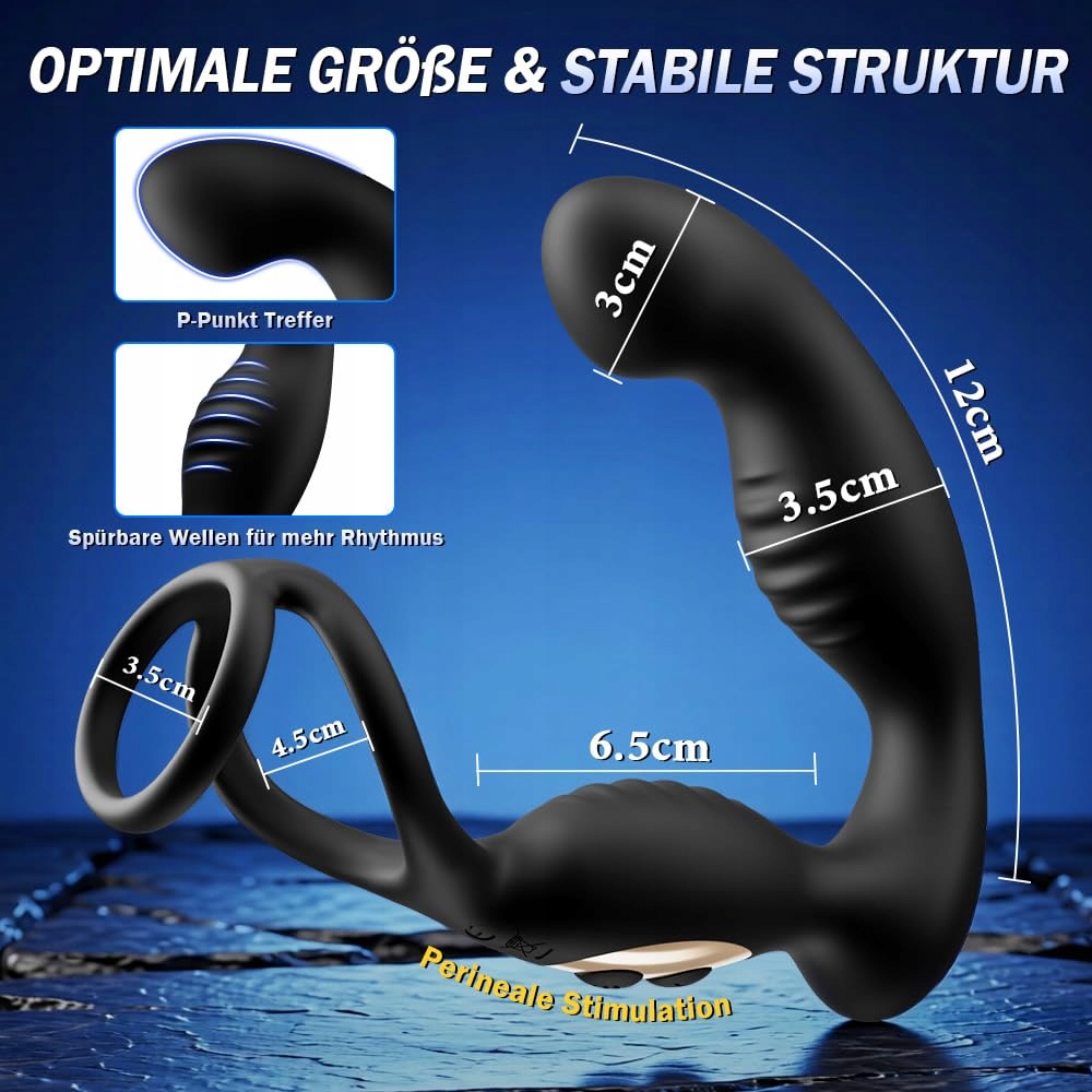 PROSTATA Stymulator 9 Trybów Rotacji i Wibracji Analplug Z Pierścieniem — miniatura 5