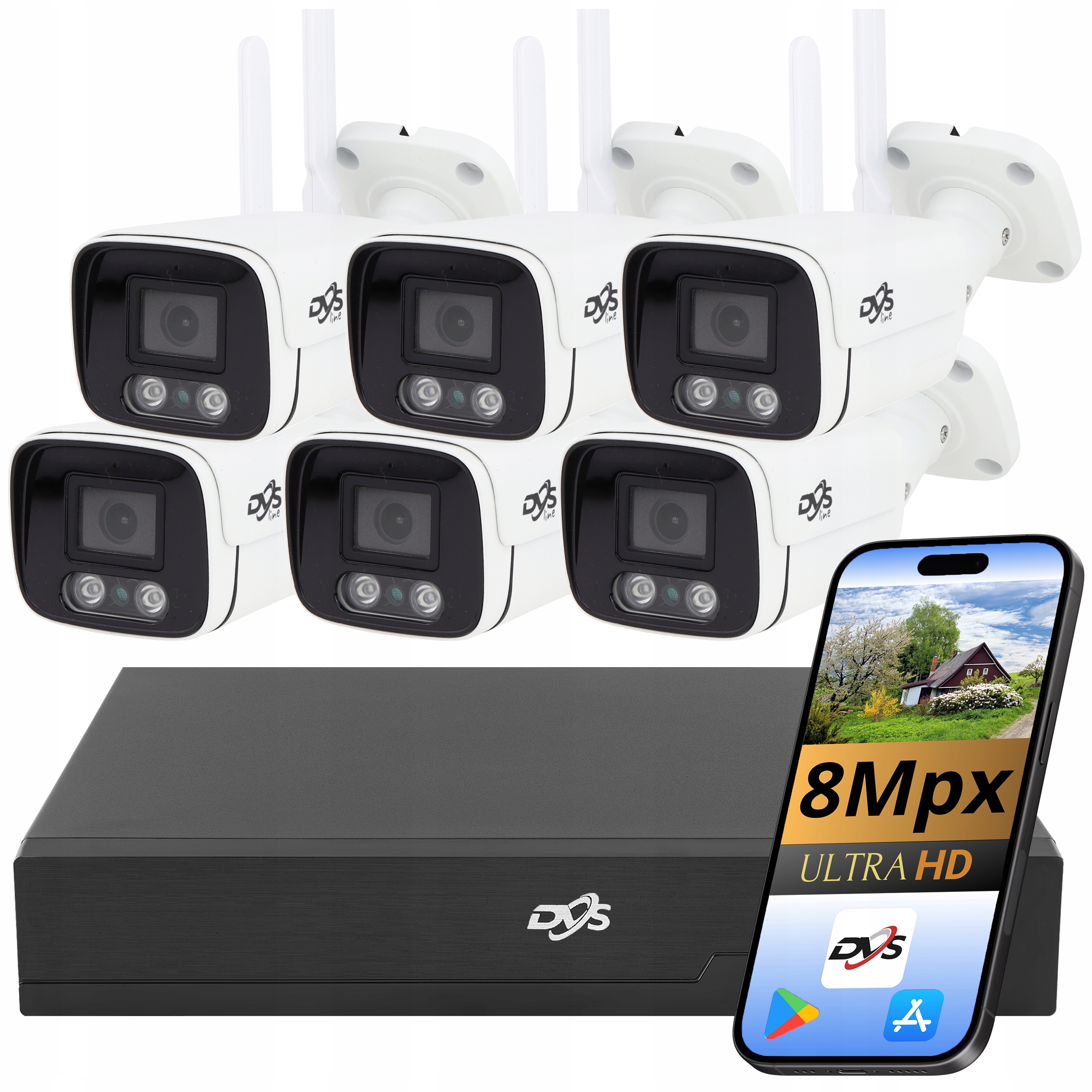 Sada Wifi Kamer 6 Bezdrátové Kamery 4K 8Mpx Dvs Bílá Monitorovací Tuba