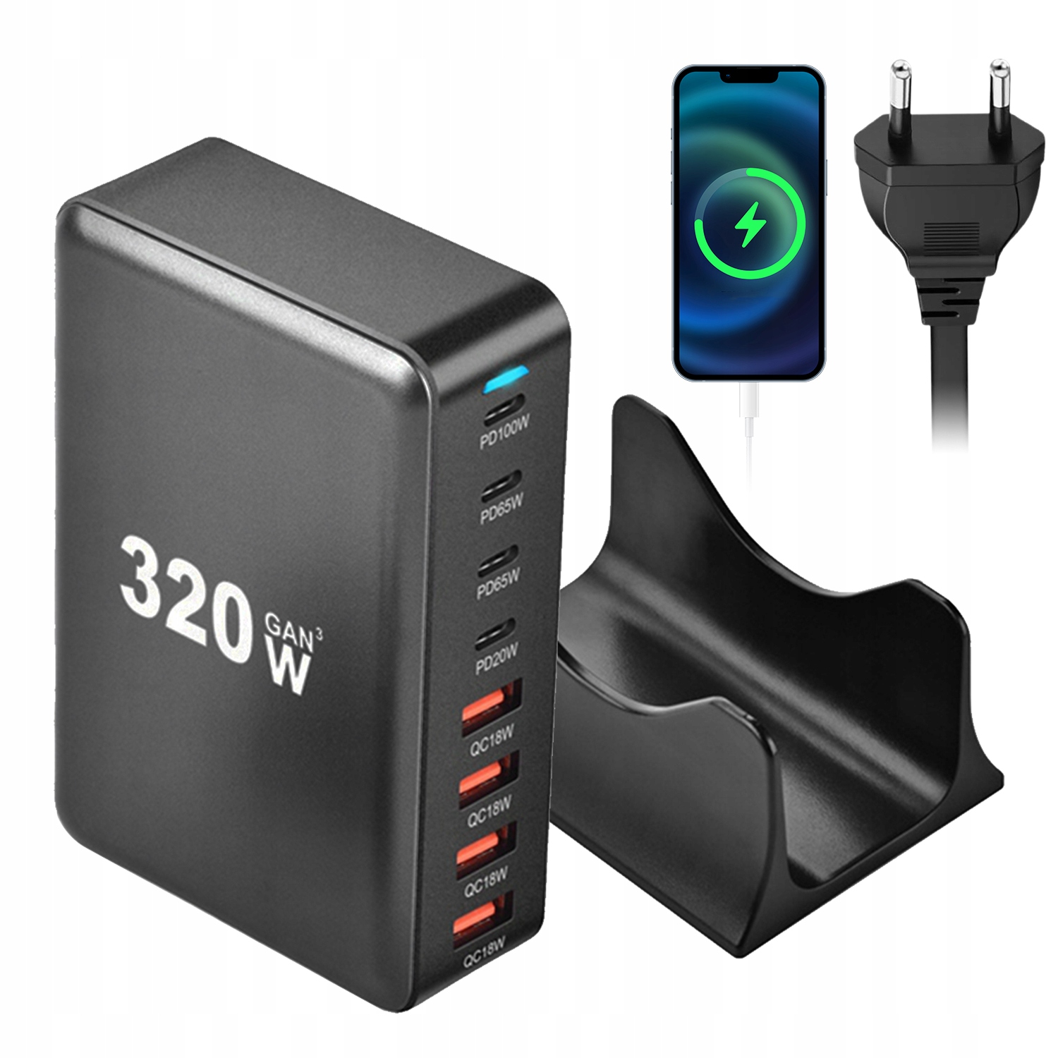 Nabíječka Nabíjecí Stanice 320W GAN3 8-W-1 4XUSB-C+4 Usb A Pd Pro Telefon