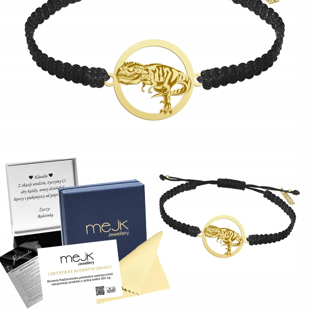 Zlatý náramek z Gigantozaurus 925 Makramé Dárek Šperky Gravírování