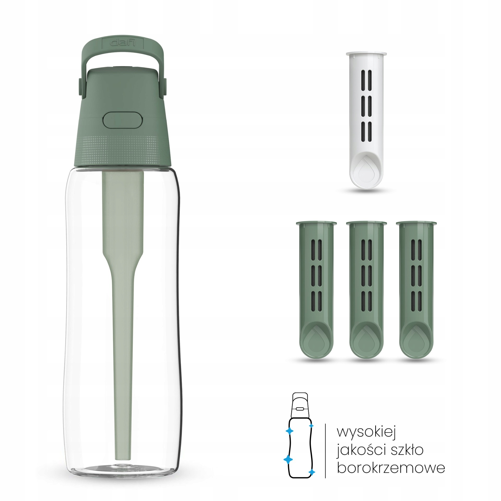 Szklana Butelka Filtrująca Dafi Glass 0,6 Szałwiowy 4x Filtr